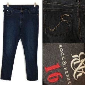 Rock & Republic Dark Wash Straight Leg Jeans Sz 16